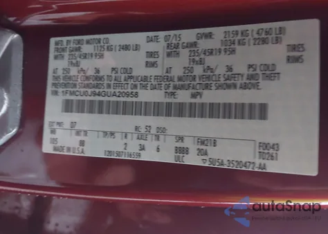 2016 Ford Escape Titanium z USA, uszkodzony, nr VIN 1FMCU0J94GUA20958